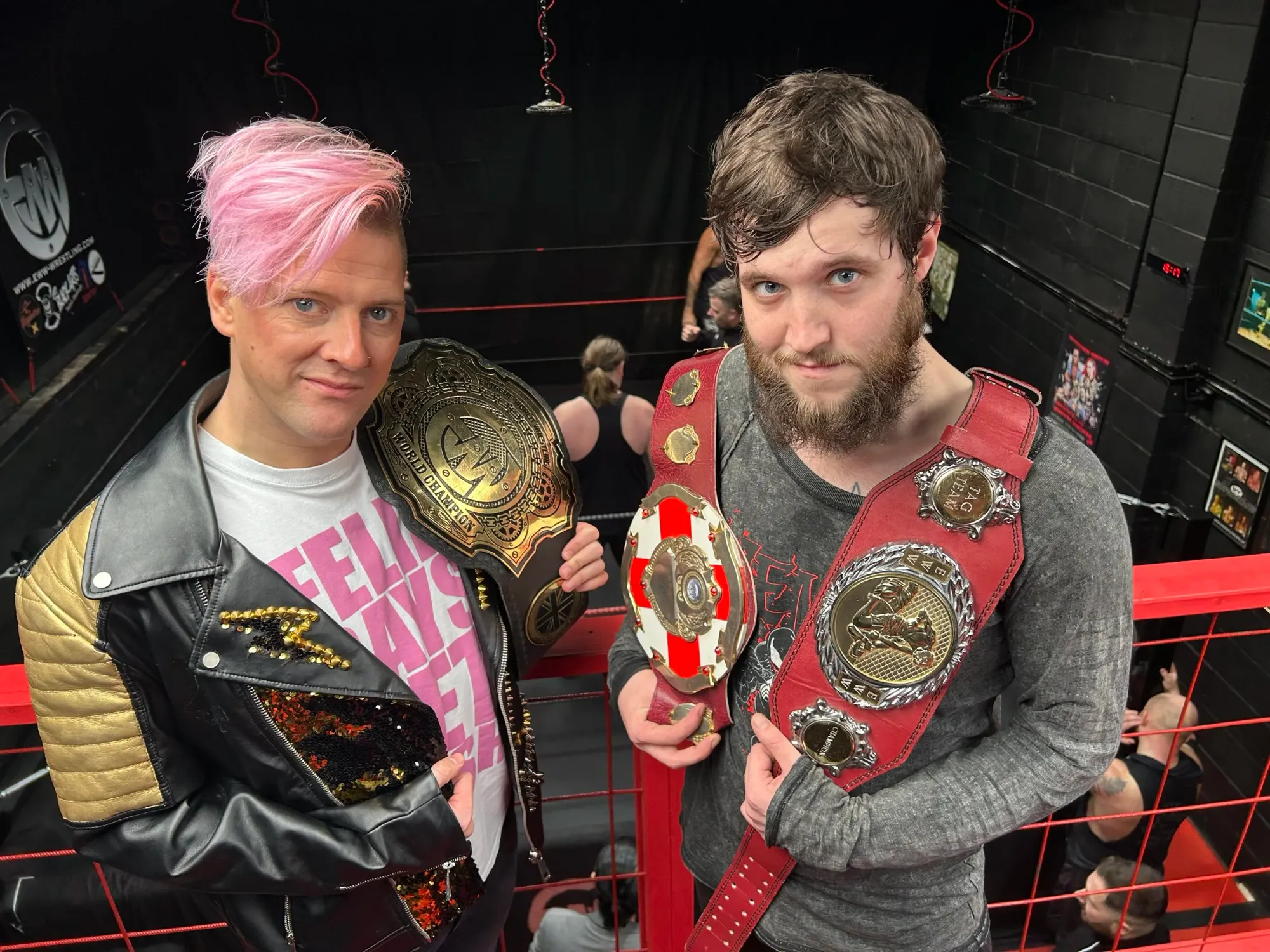 Luke Sibson (left) and Taylor Leigh (right) at the Extreme Academy of Wrestling.