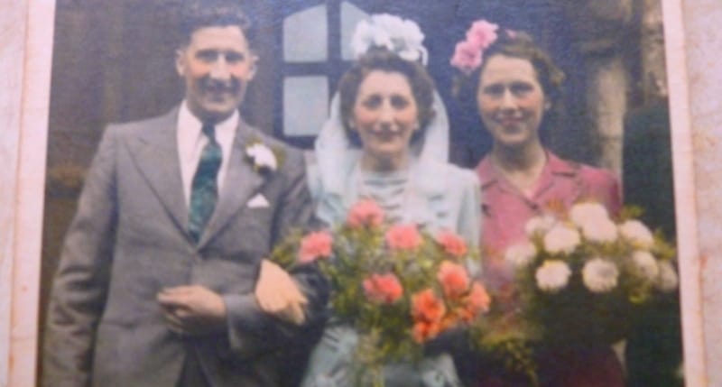Michael and Molly at their wedding in October 1945, with Molly's twin sister Eileen