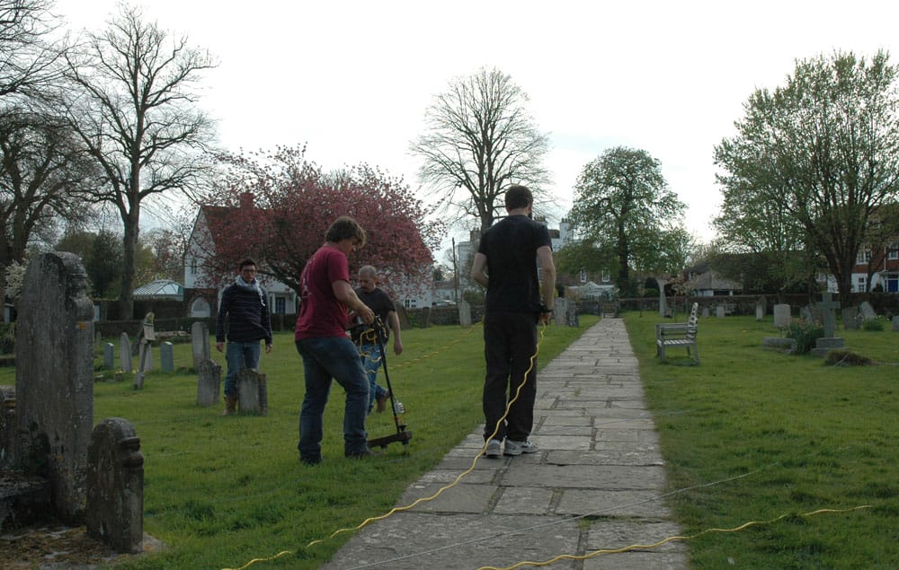 Southampton University students and members of the Winchelsea Archaeological Society looking, not for the harbour, but the foundations of the missing nave of Winchelsea church.