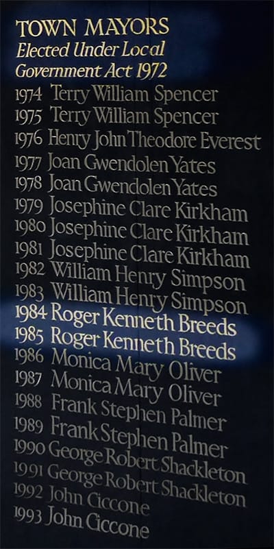 Breeds's place in the long line of Rye mayors within the town hall council chamber