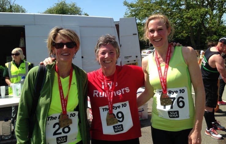 Rye Runners Beth Harvey, Katie Gurney and Georgina Stephenson with their finishers medals