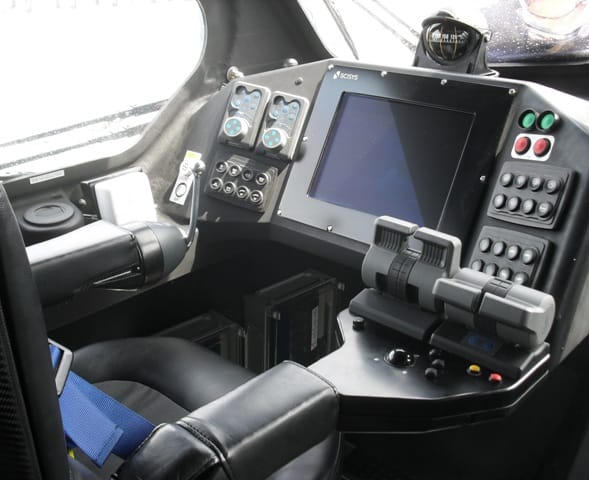 Helmsman's seat in 'Morrell' - steering joystick by left hand arm