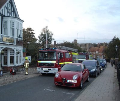 Fire appliances outside the Rye Lodge Hotel