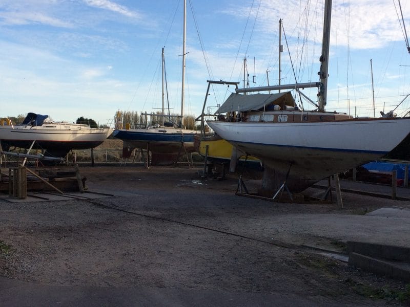 Some of the boats up on the hard for their winter rest. Helena Anne in the foreground