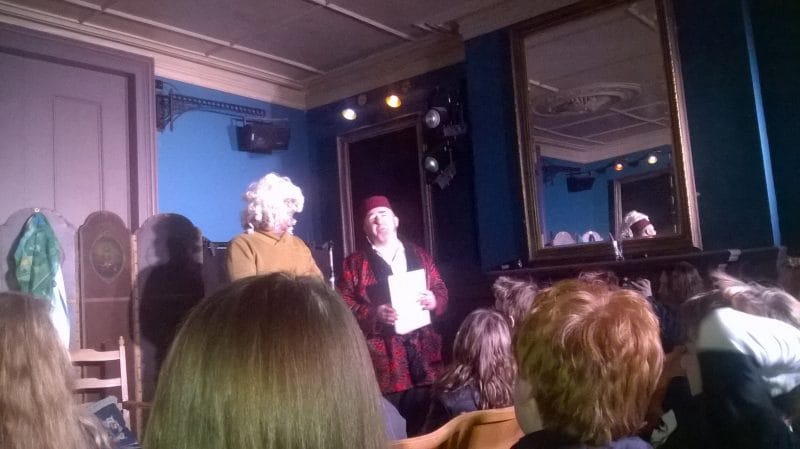 John Knowles playing the scrooge invites someone from the audience to participate and he did brilliantly